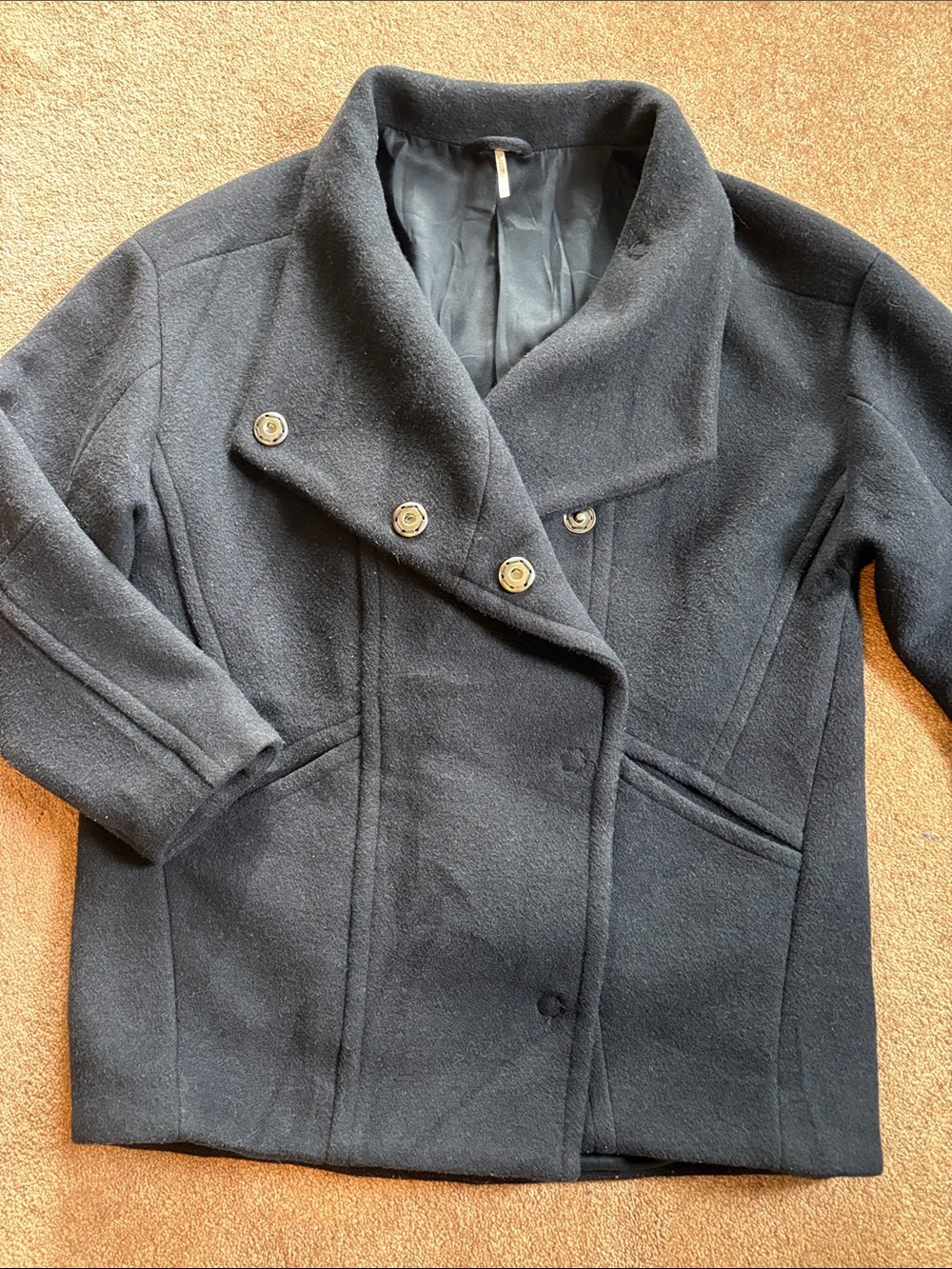 Free People Women’s asymmetrical warm winter wool navy pea coat jacket XS VGUC